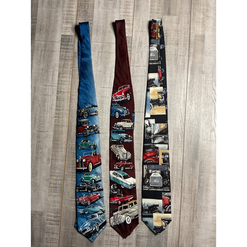 Lot of 3 Vintage Silk Ties Ford Chevy Classic Car History RM Style Balancine USA